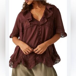 New NWT Free people isn’t she lovely brown ruffle top size xl